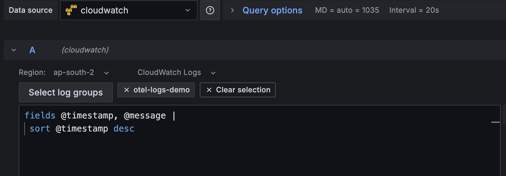 Query in panel for logs