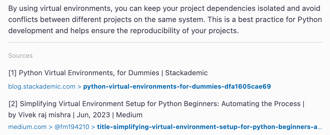 The sources used to prepare the response.