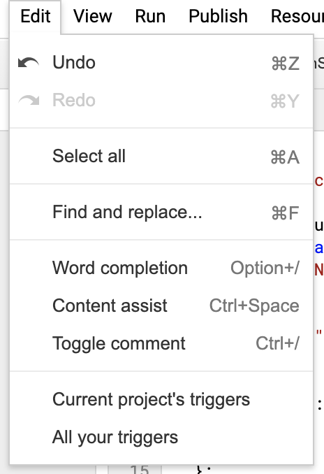 Script Editor triggers menu