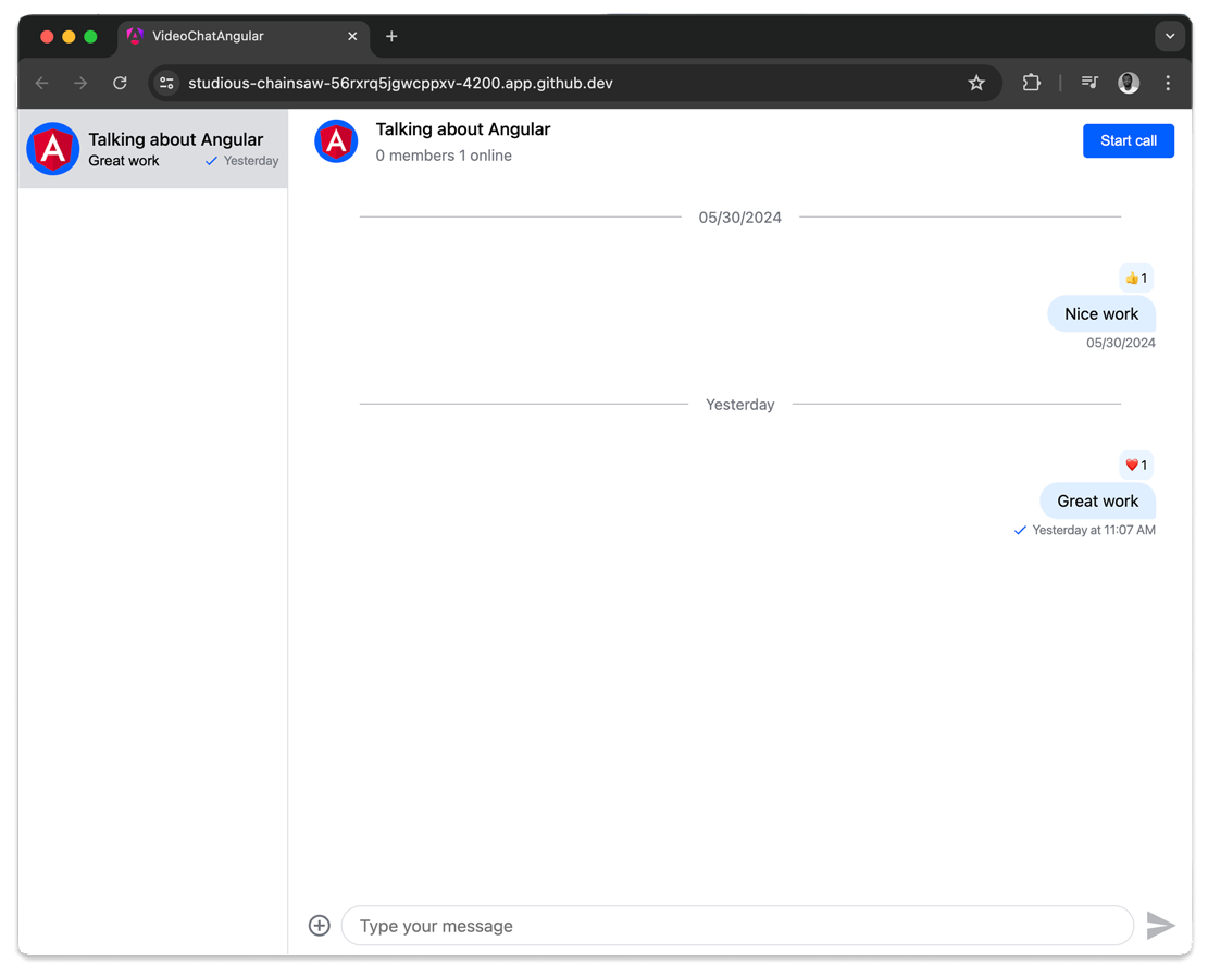 Chat UI with video calling button