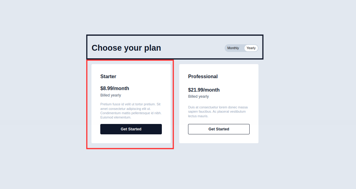 Different Part of Pricing Table Component