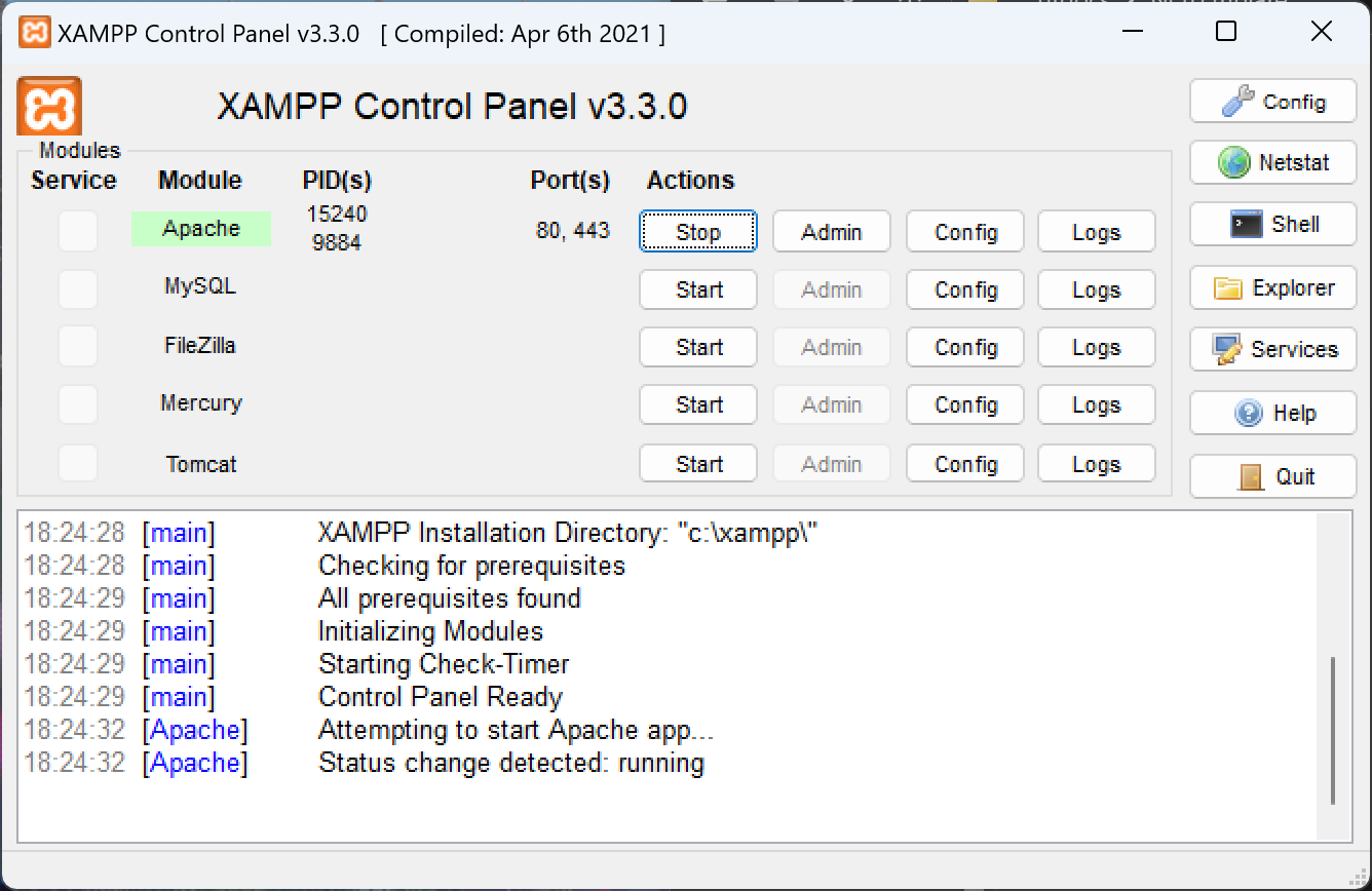 Activate Apache on Xampp