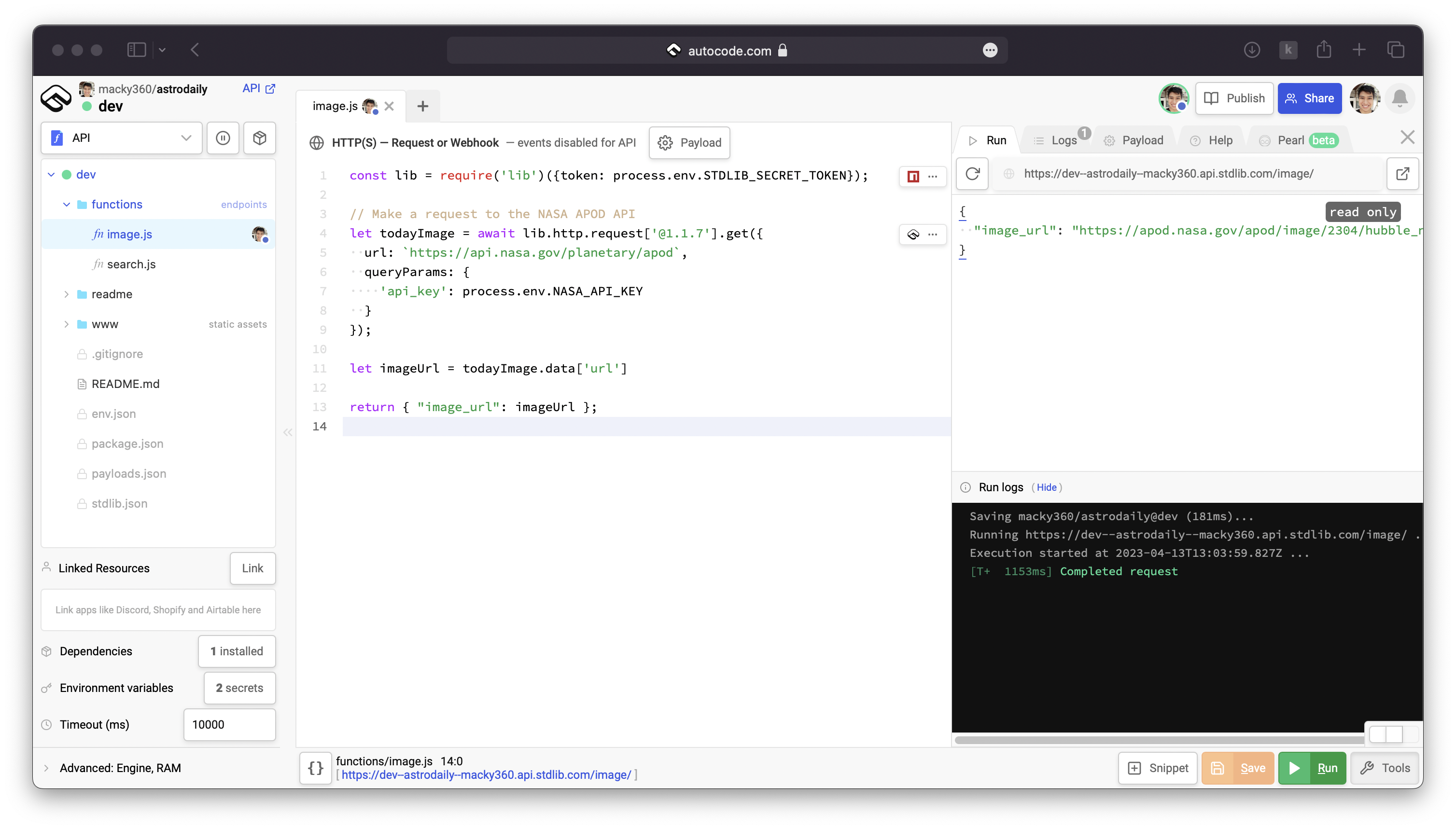 Autocode image endpoint