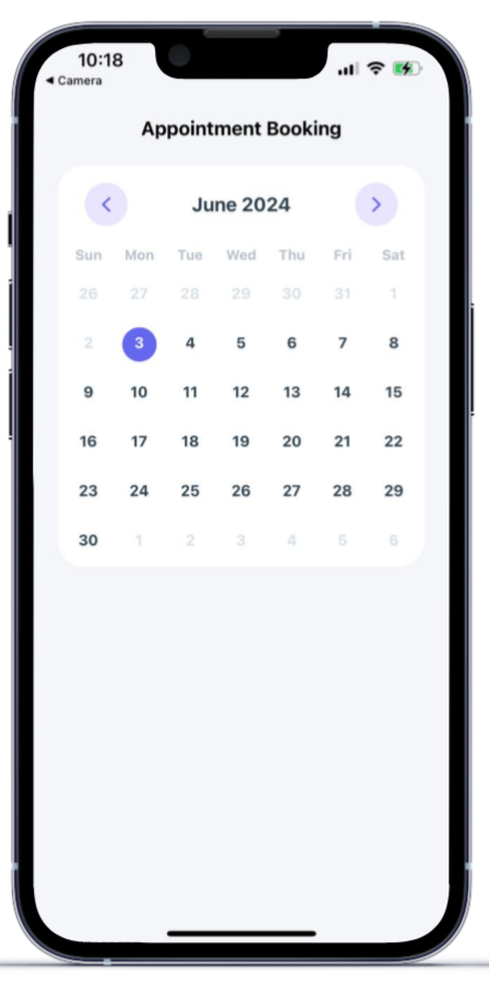 celular iphone mostrando um app no expo go com um calendário