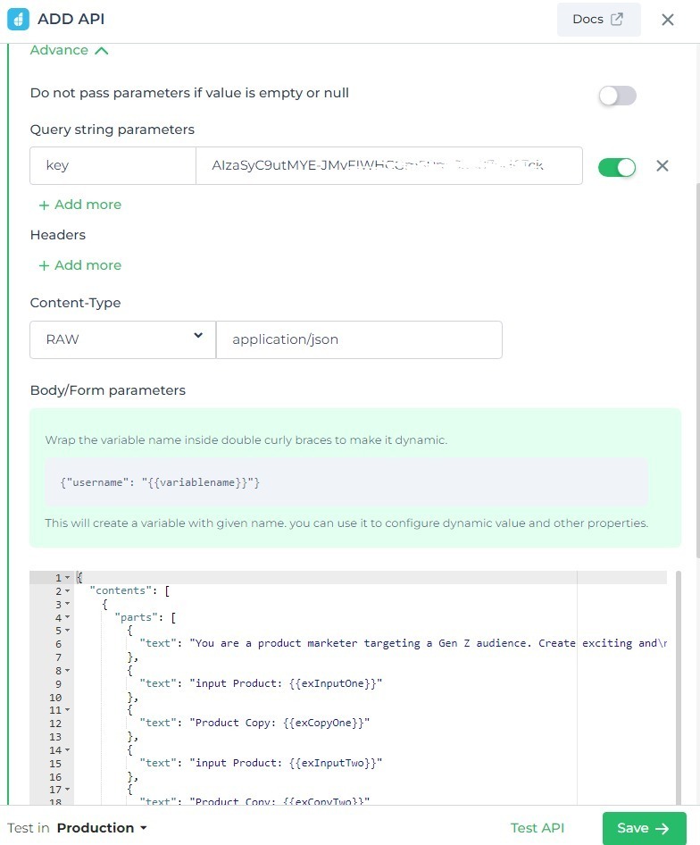 Adding API of GeminiAI