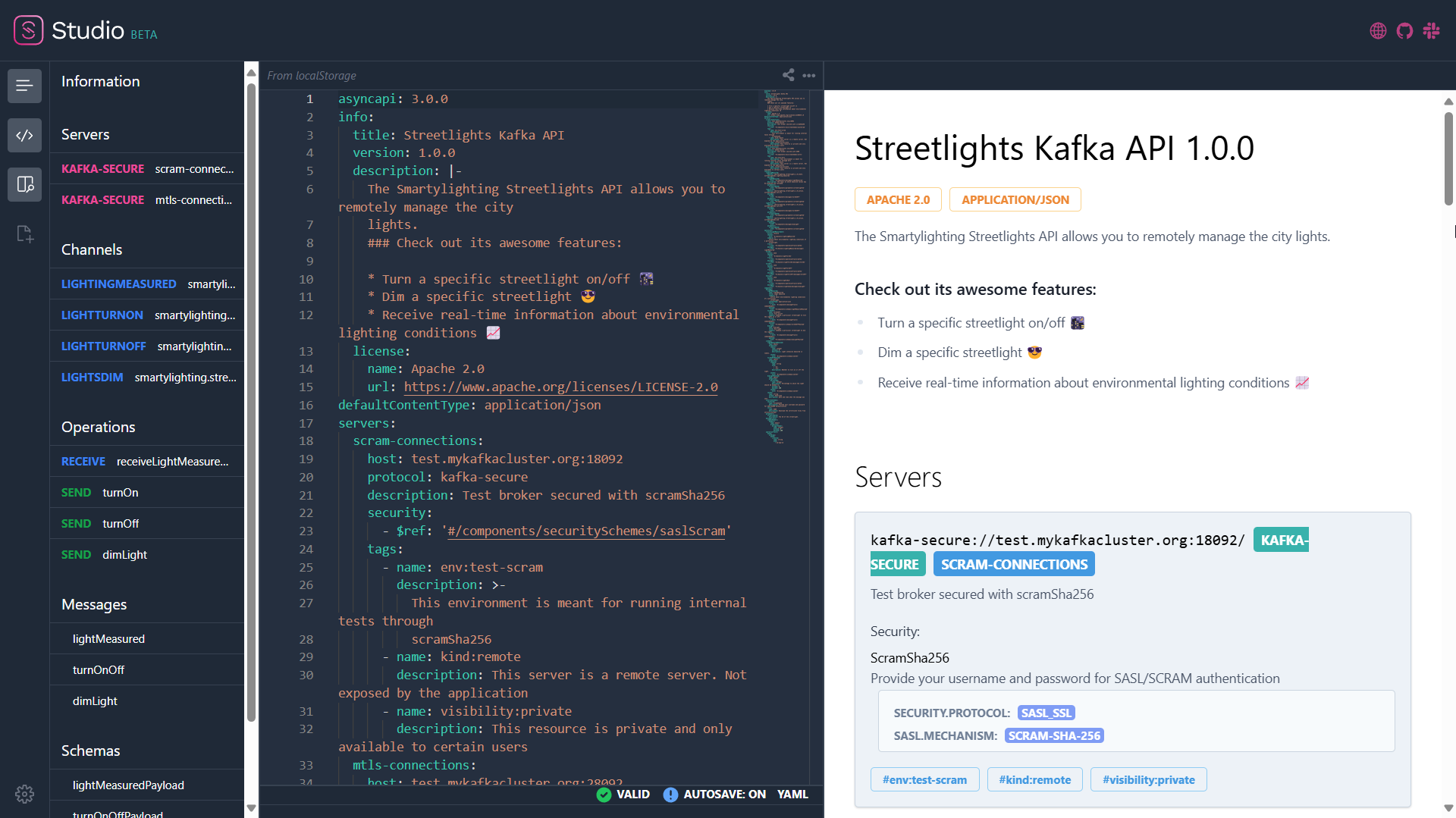 AsyncAPI Studio with its standard template