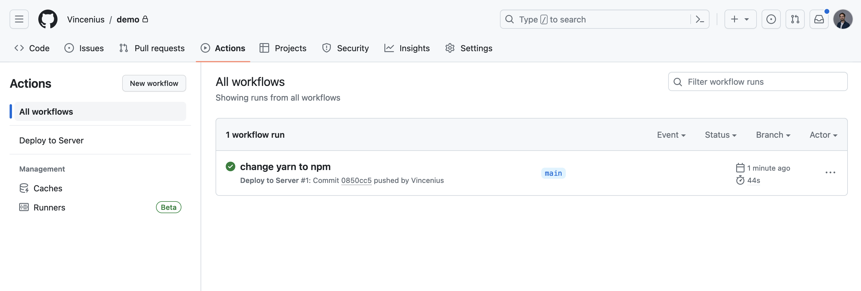 Screenshot successfull GitHub Action deployment