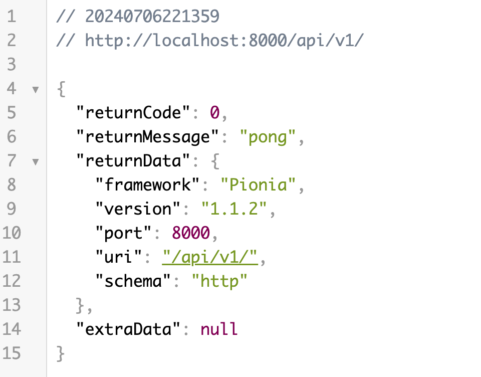 Pionia API status check via get request