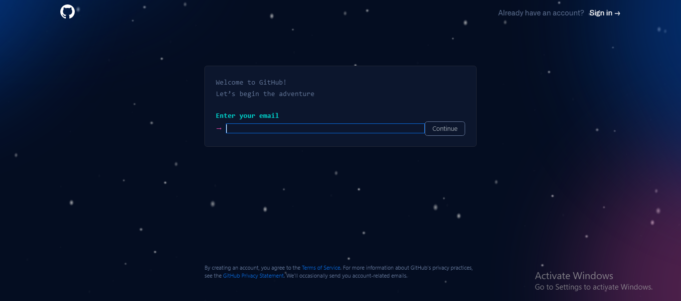 github registration page