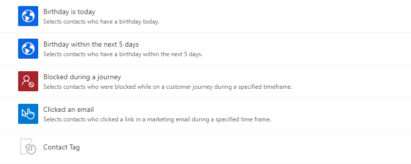 List view of segment templates