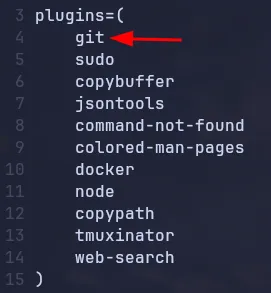 Notice the red arrow helping you to find the word git under plugins, in case that was difficult