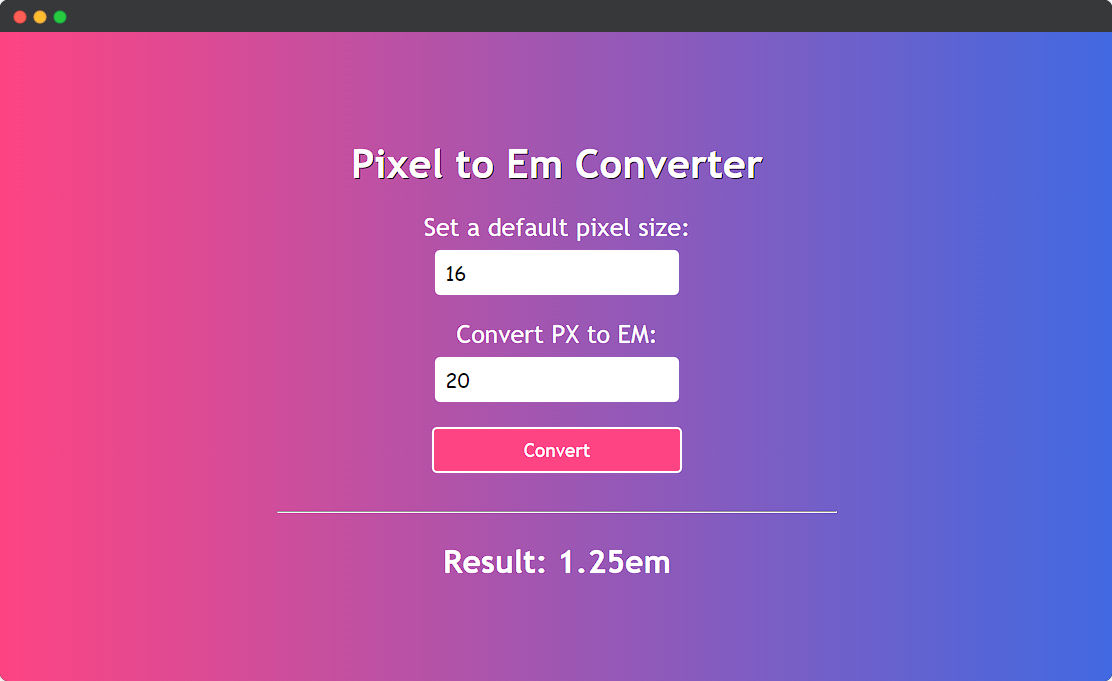 Bibarta's Pixel to Em converter