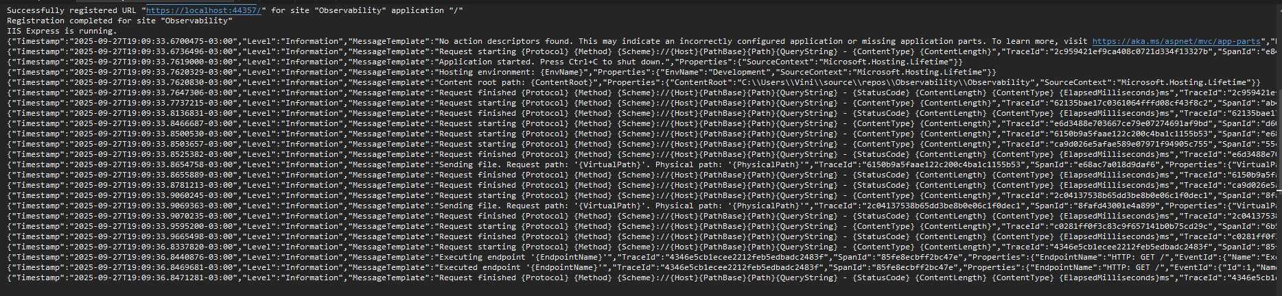 Structured logs in the output window