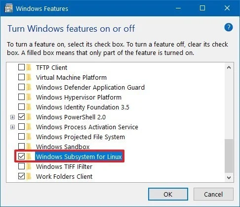 Turn Windows features on or off Menu