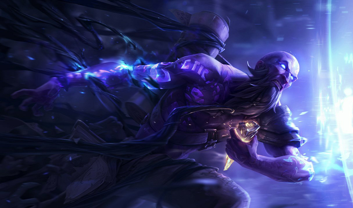 "Ryze", a champion in League with rune tattoos on his arm channeling magic