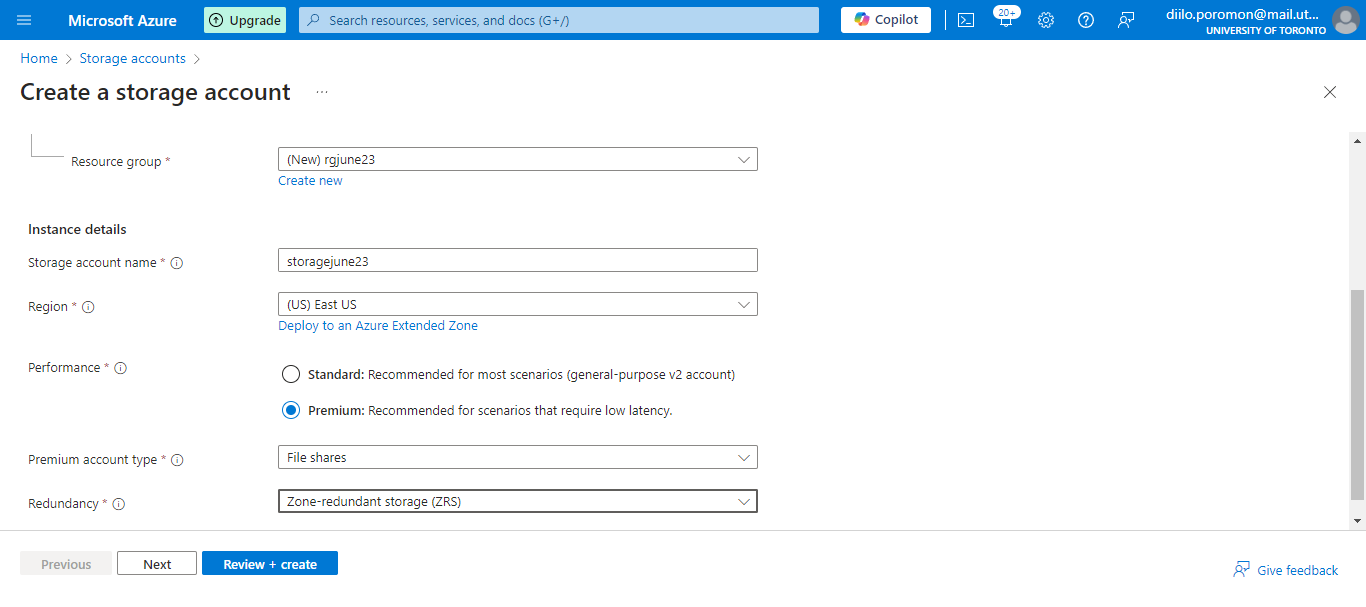 create storage account zrs