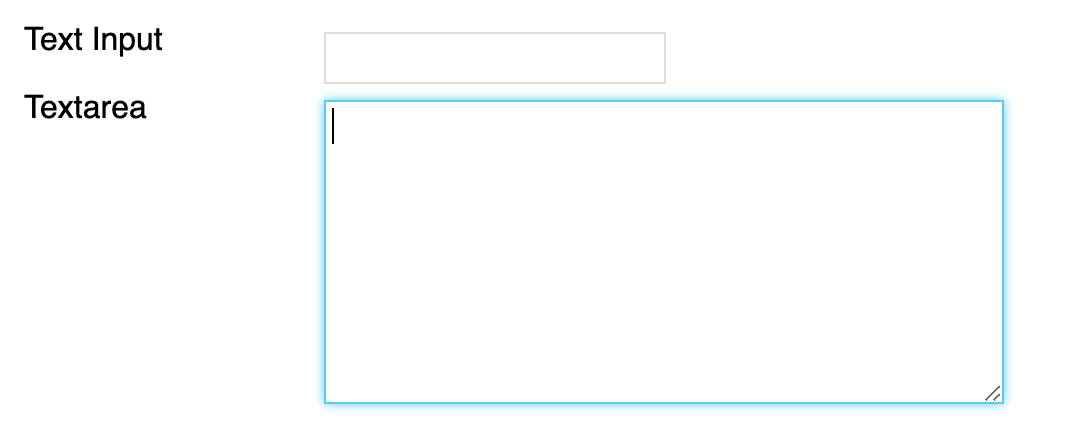 Text field is indicated as being in the focus state, with the blue glow around its edges