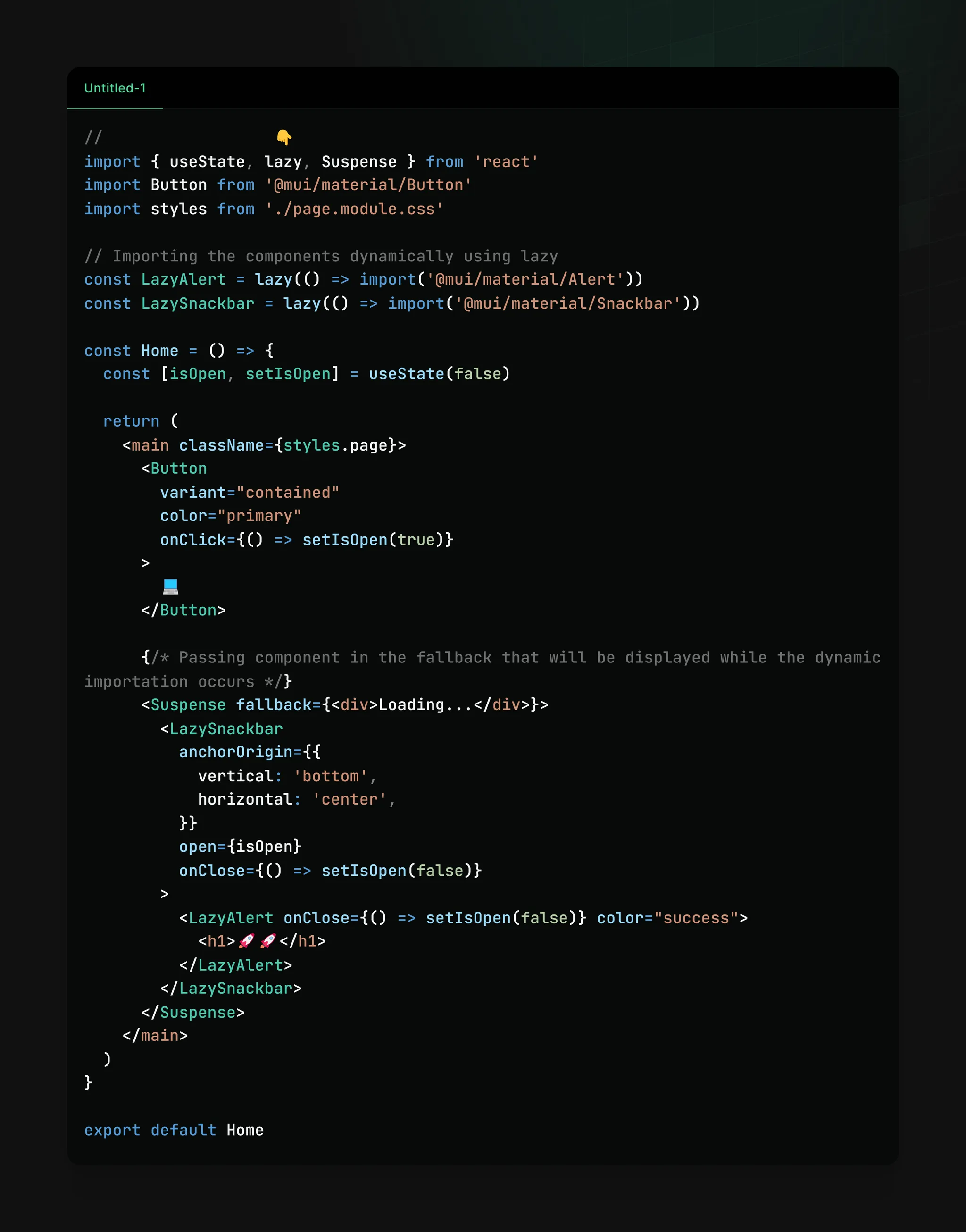 Example code next.js using lazy react
