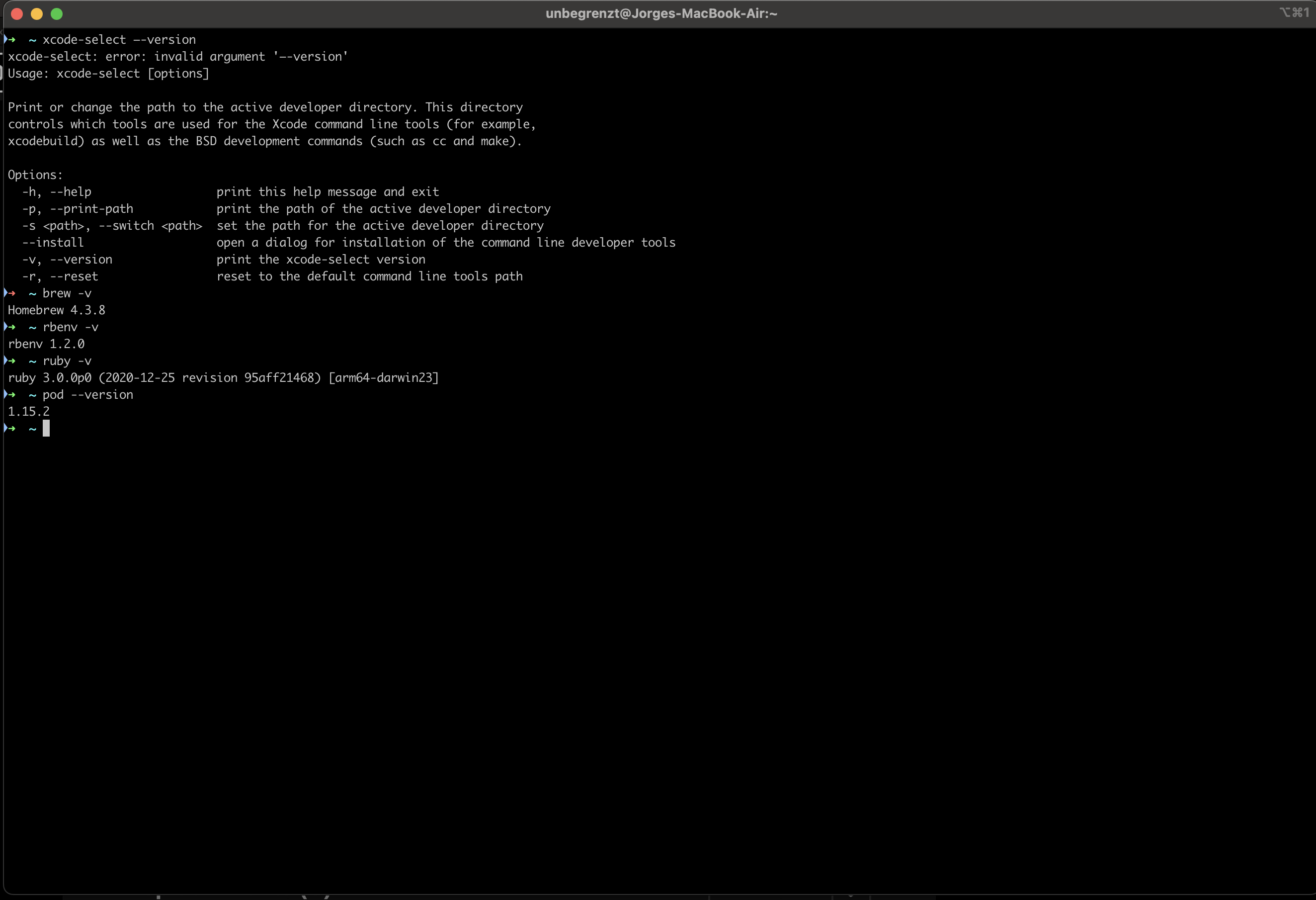 iTerm tools versions printed