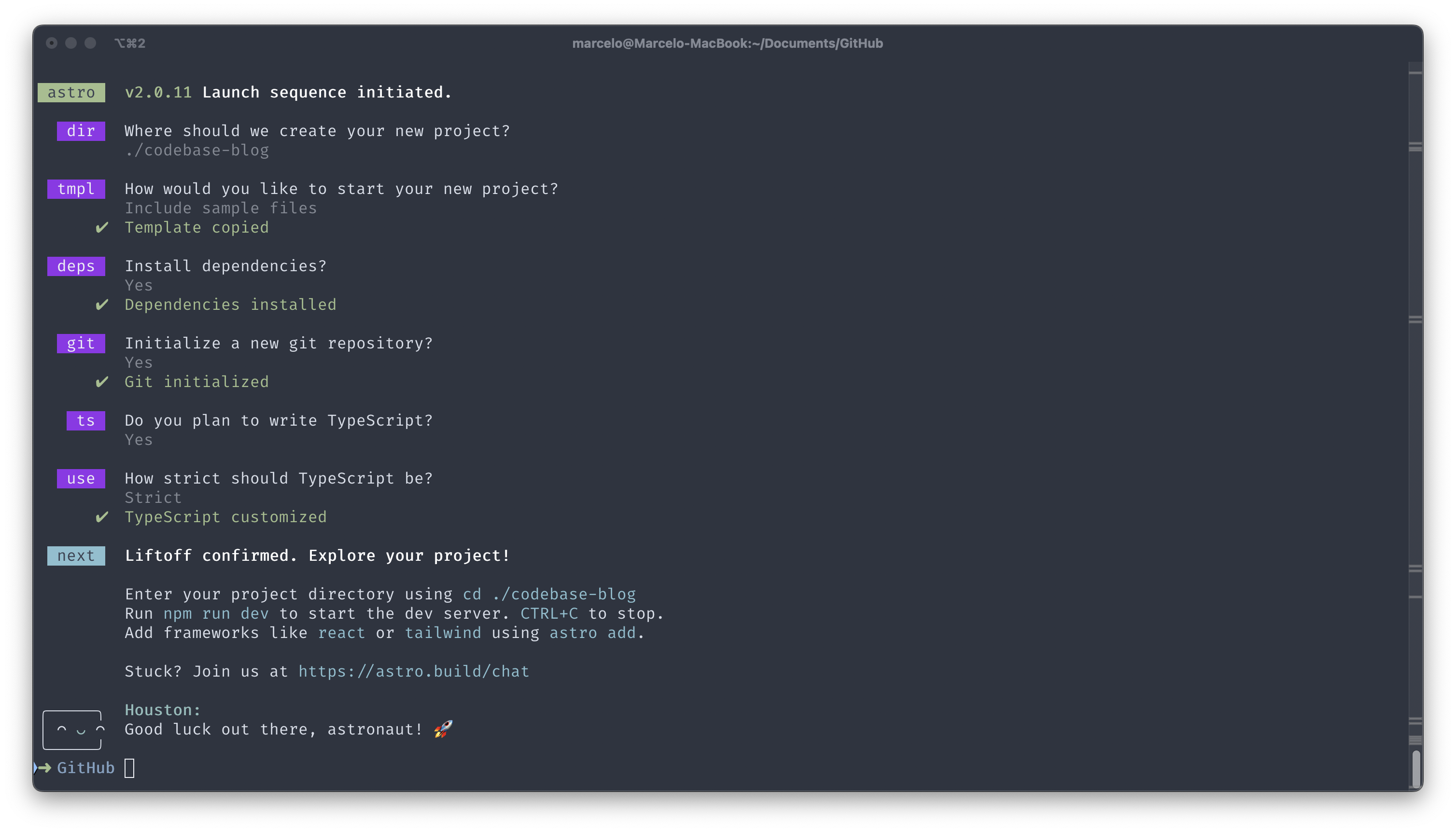 Installing Astro CLI and creating a website