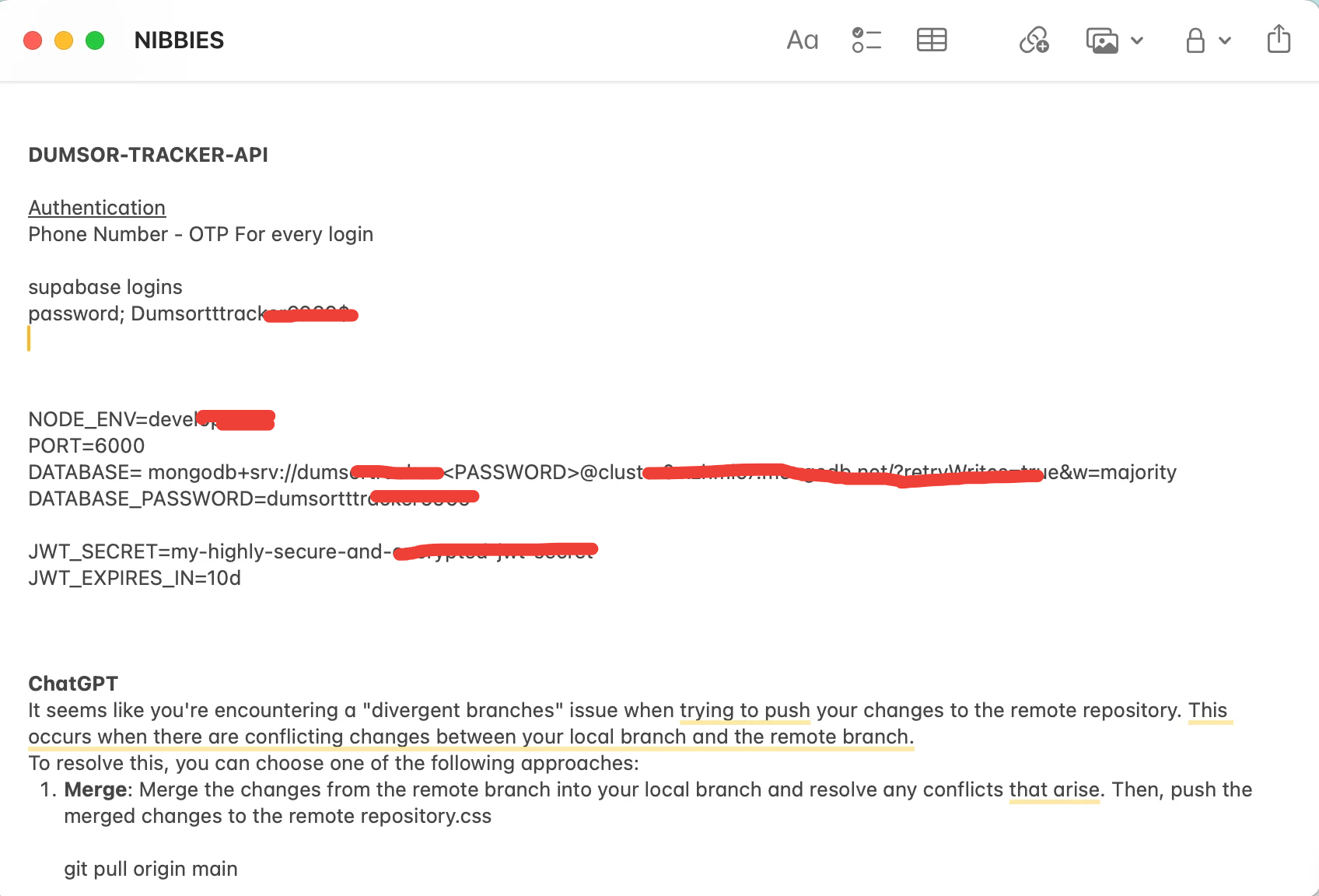 Saved nuggets in my notes app