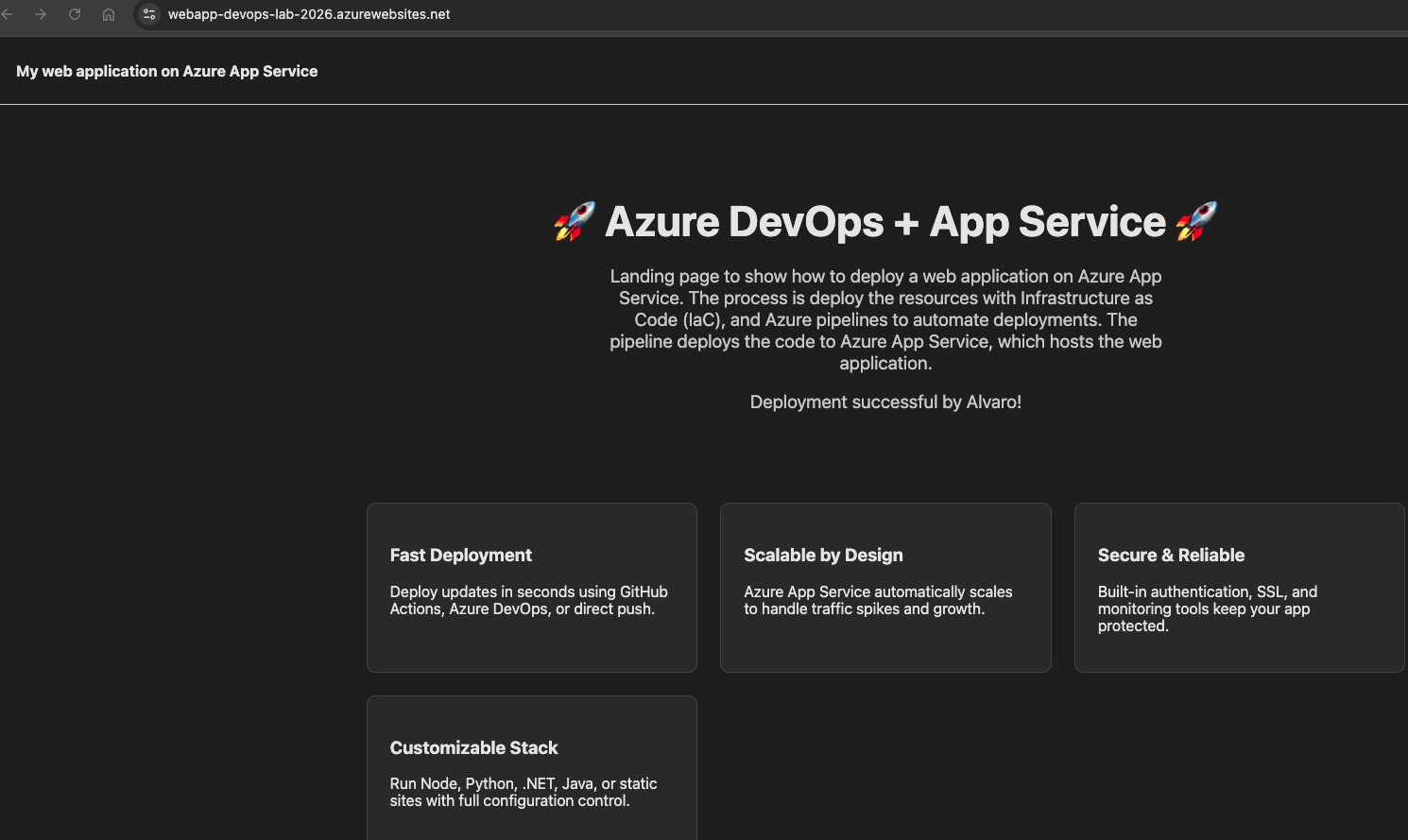 Deployment validation screenshot
