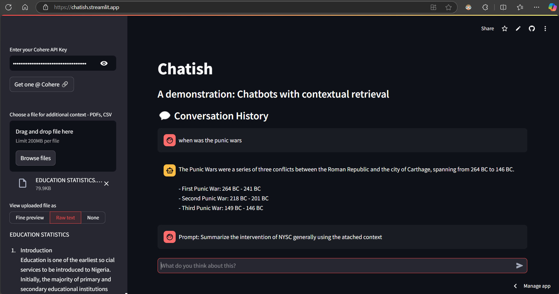 Streamlit page
