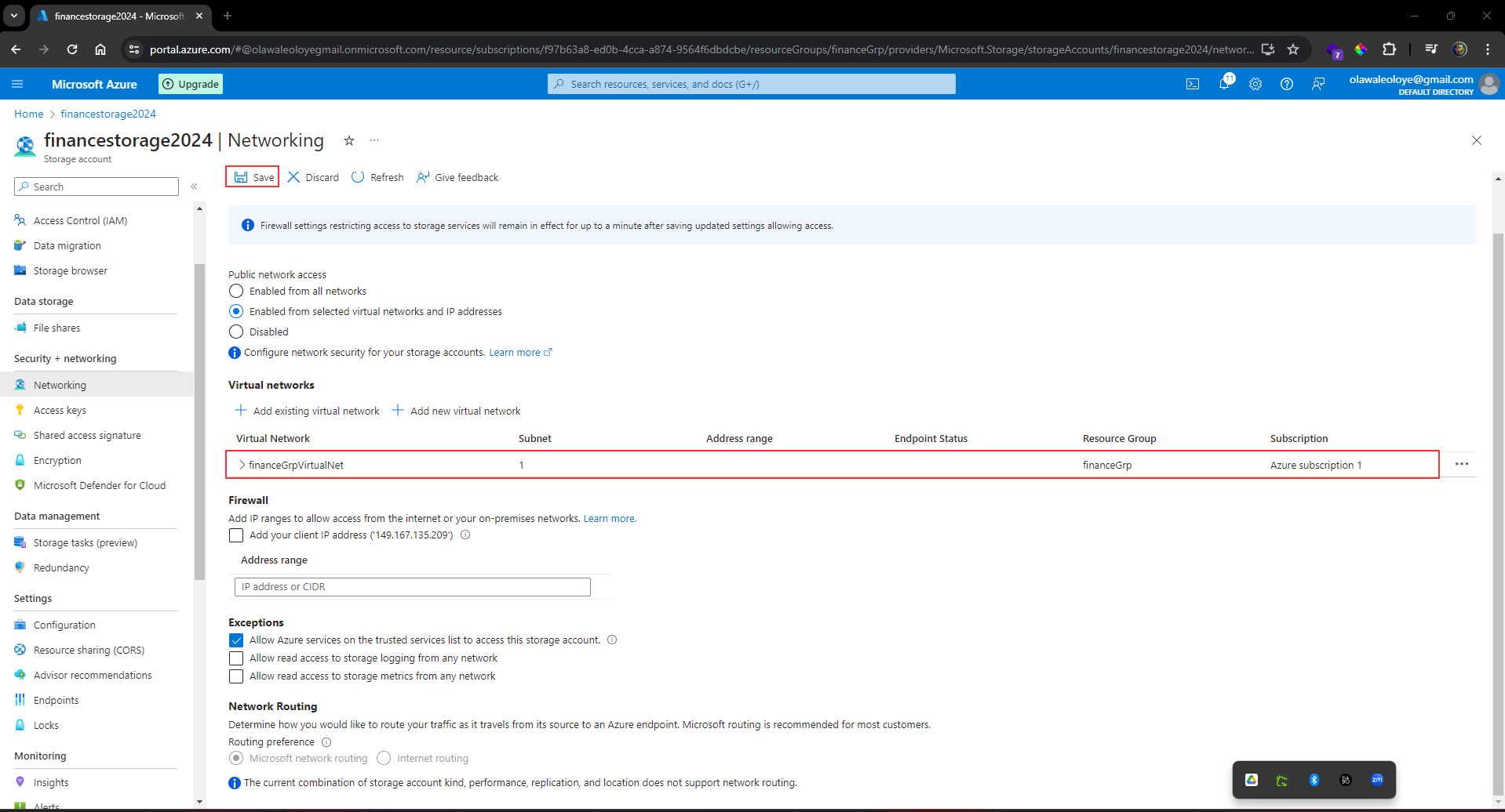 save and confirm security + network