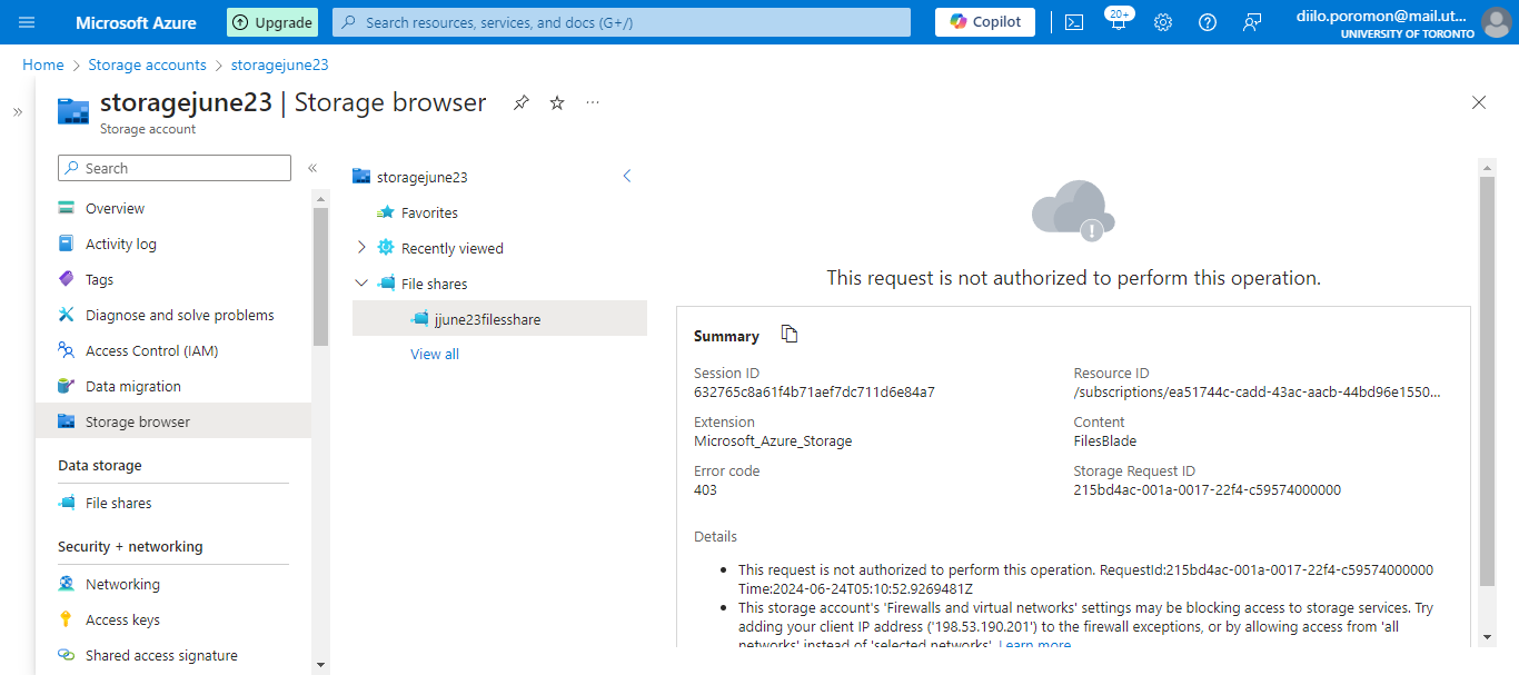 message not authorized to perform