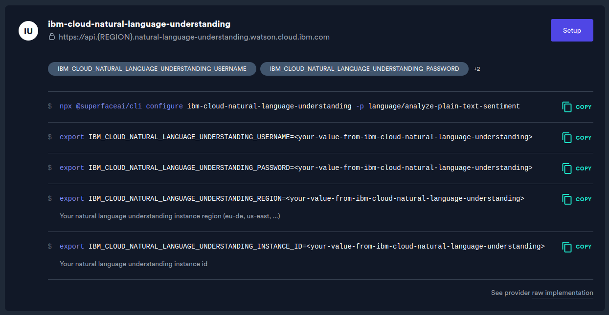 Preview of integration parameters on IBM Cloud provider
