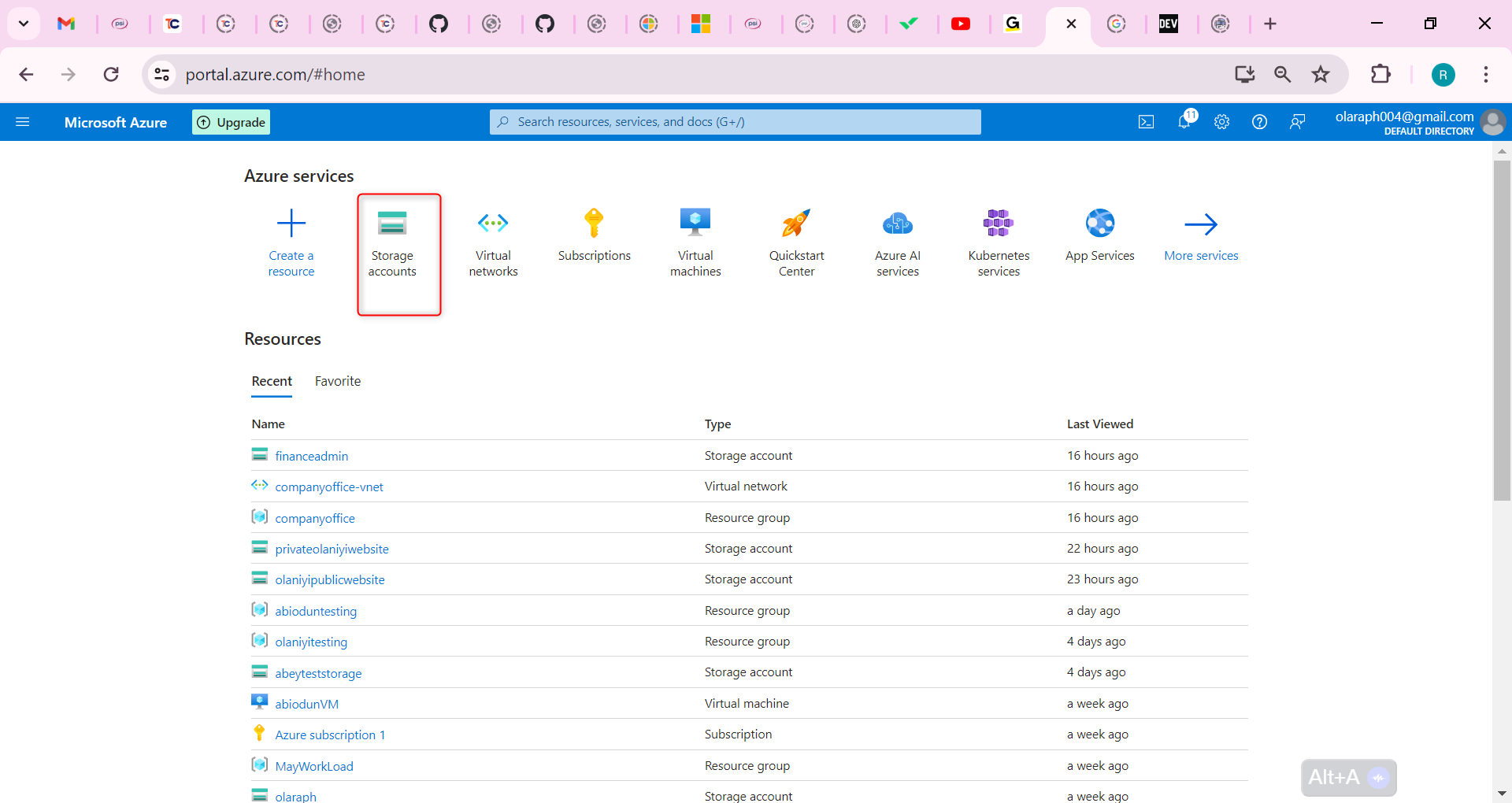 select Storage accounts