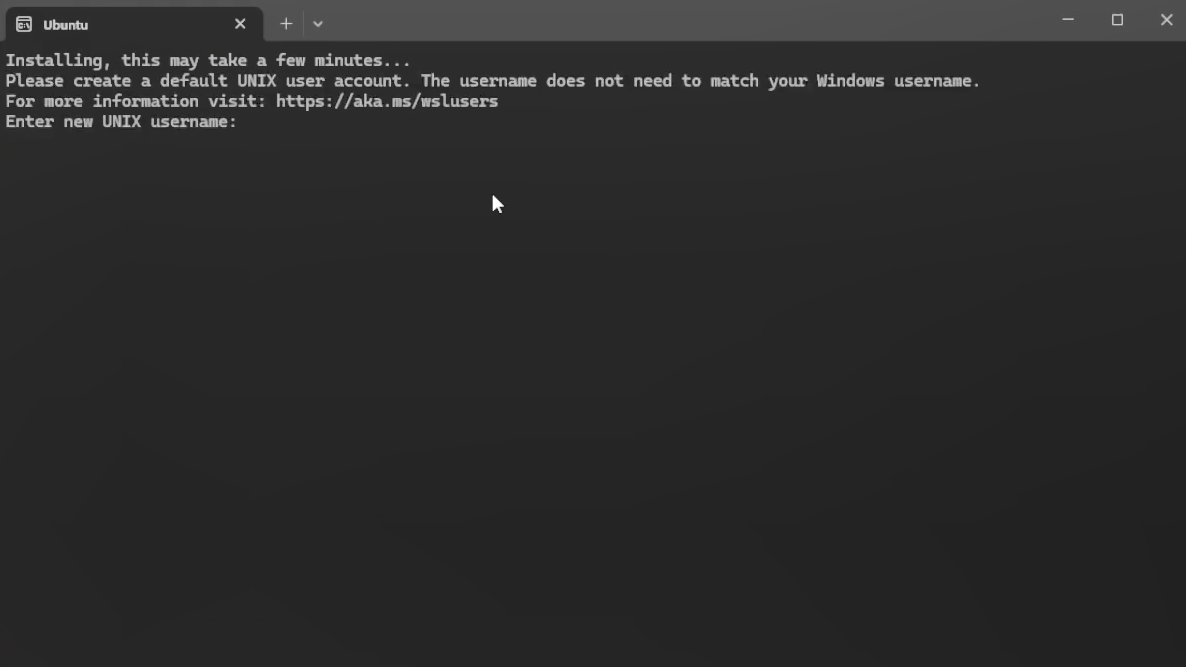 Ubuntu terminal prompt for creating a new UNIX username and password