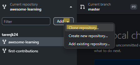 Press on "Add" then "Clone repository"