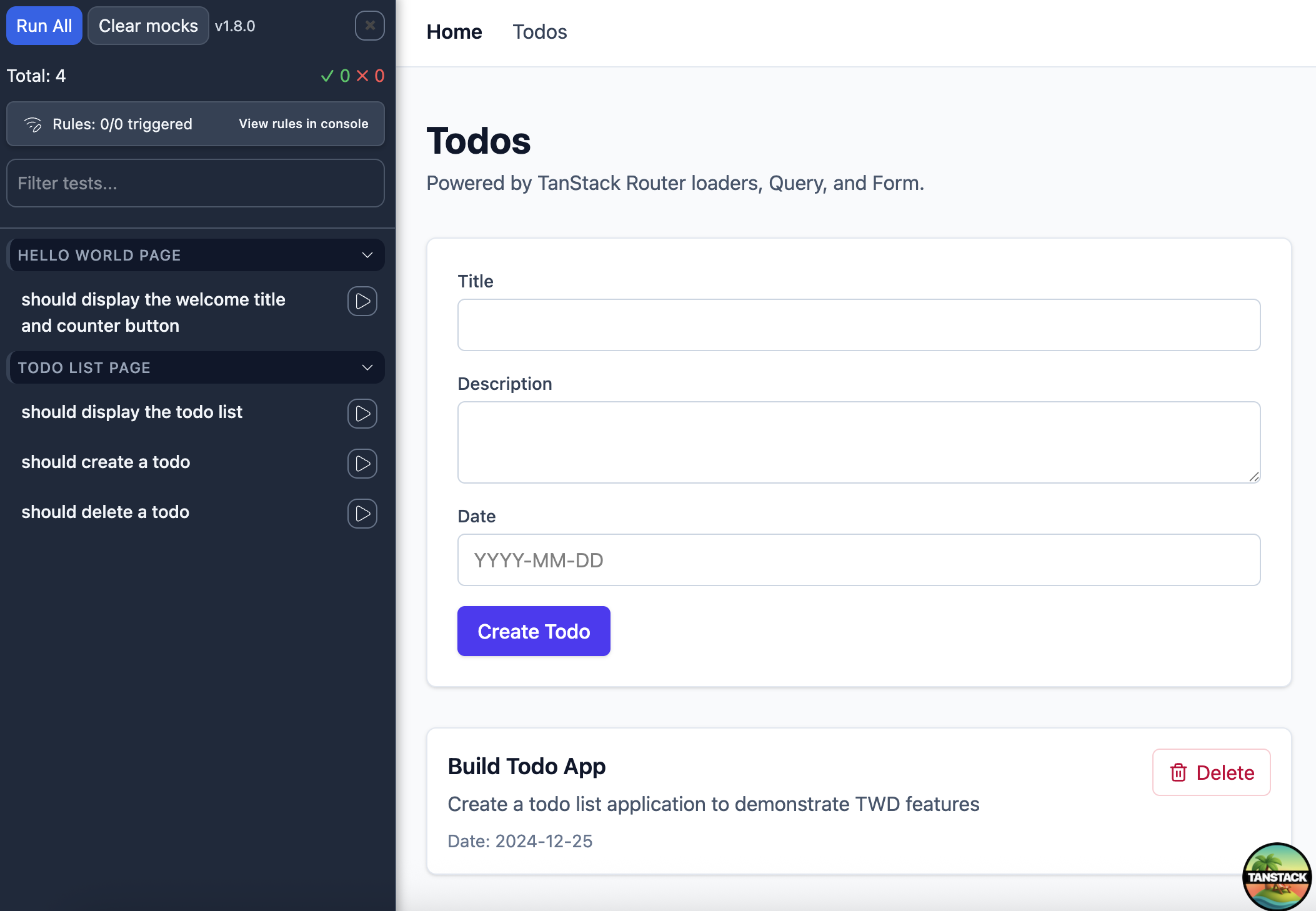 twd sidebar in a tanstack todo app
