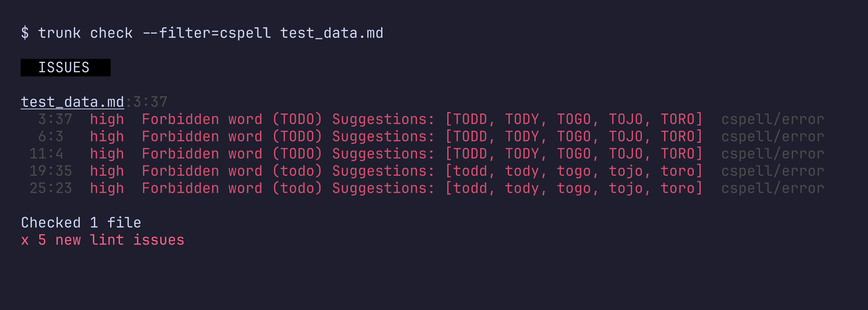 Running cspell with Trunk Check