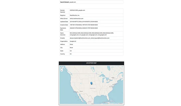 Google WHOIS result