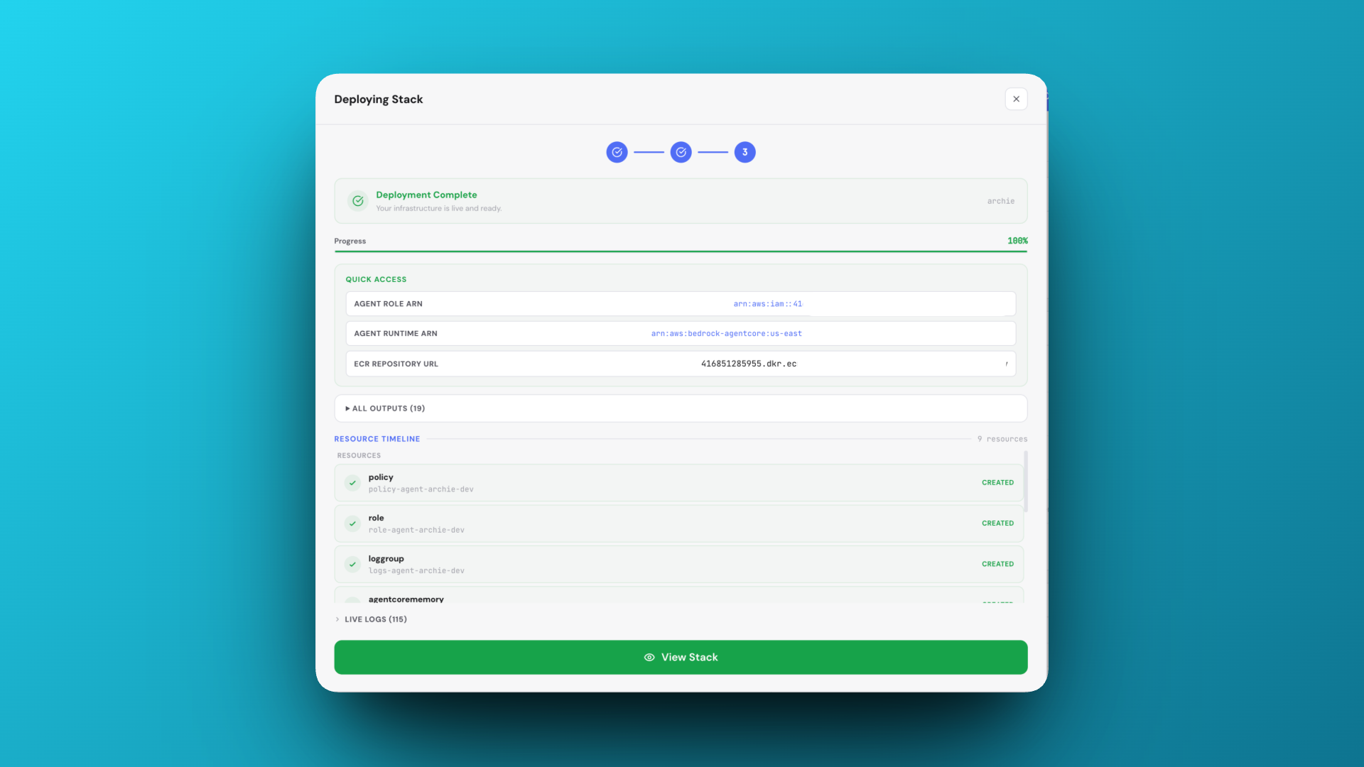 Agentcore Blueprint successful Deploy