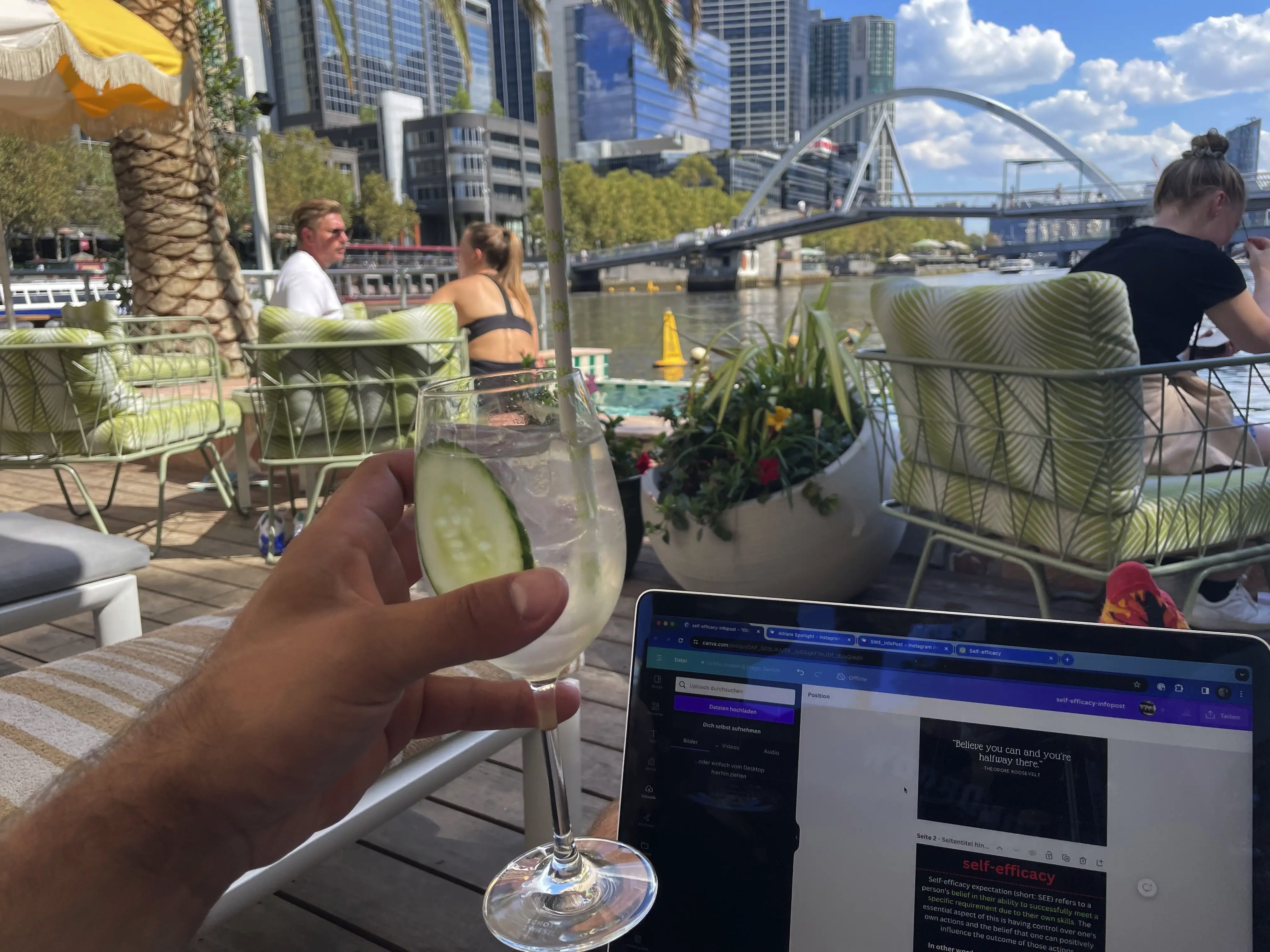 Working from Afloat Bar in Melbourne, with a great cocktail
