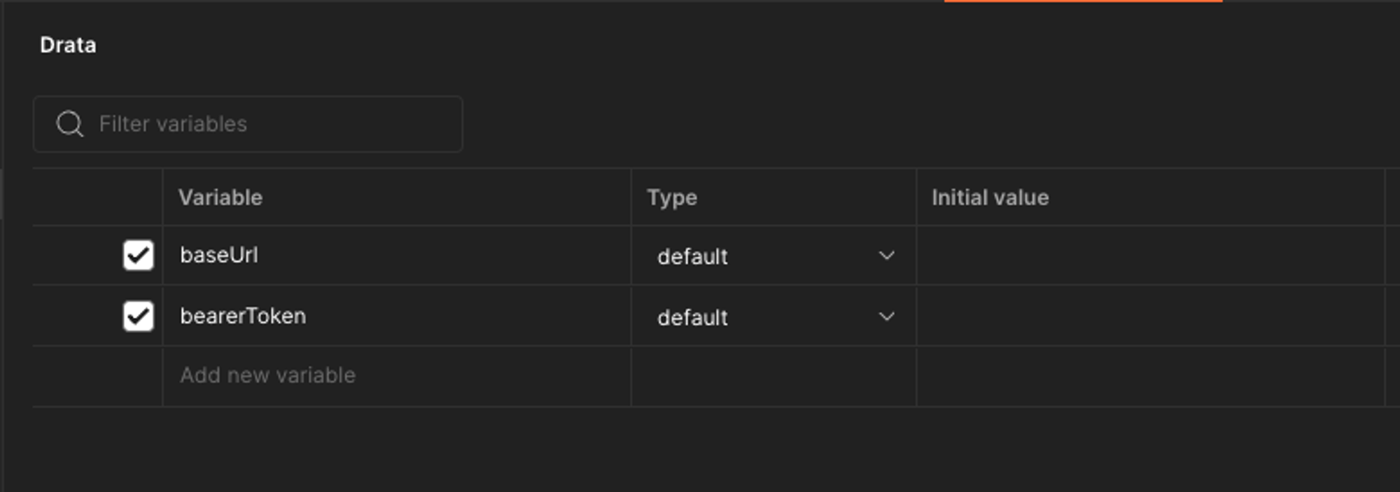 Adding environment variables
