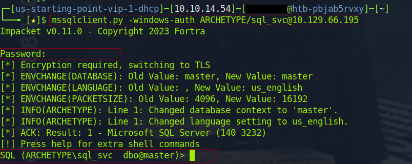 Screenshot 5: MSSQL user authentication using mssqlclient