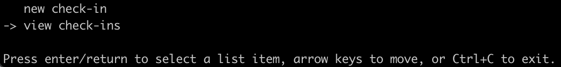 List of options you can select, with an arrow pointed to the selected one, and instructions at the bottom