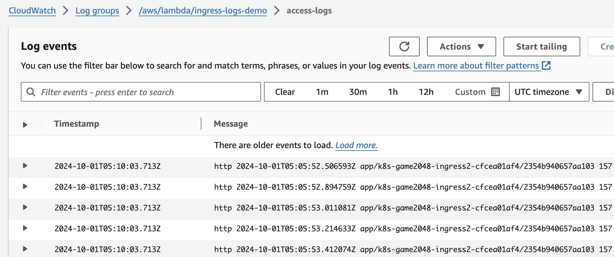 Access logs on cloud watch
