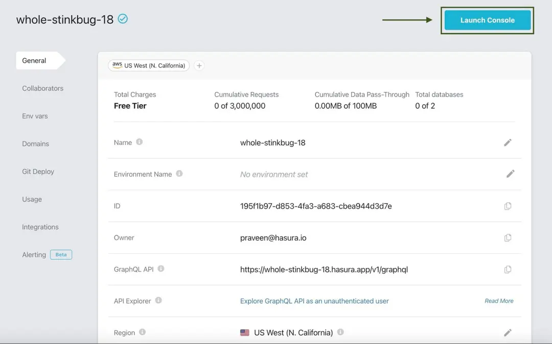 Launch Hasura Console
