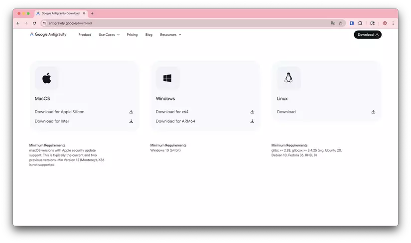 Installer download screen