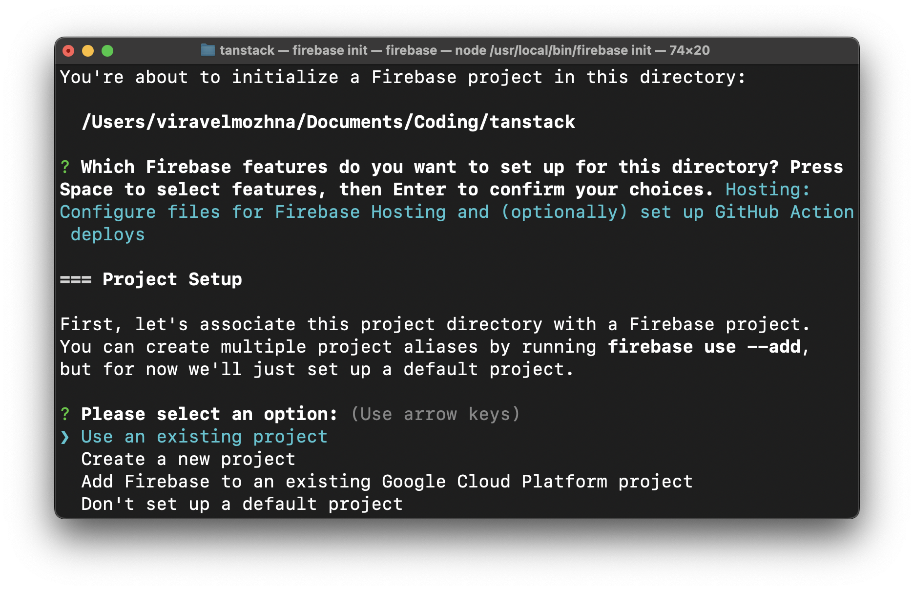 use an existing project on firebase
