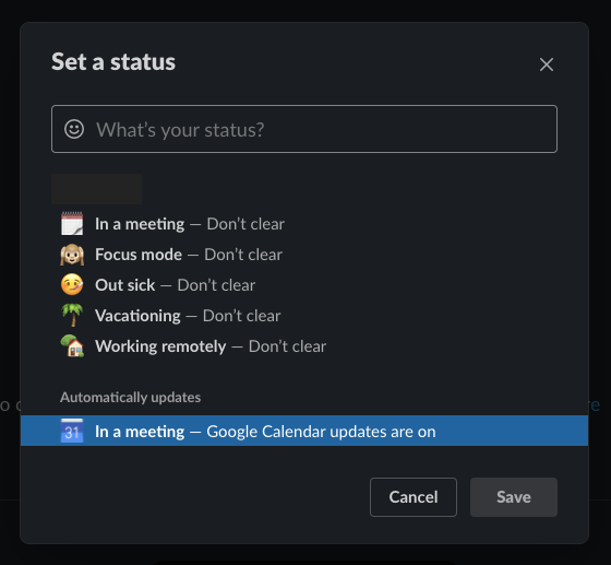 Slack status messages