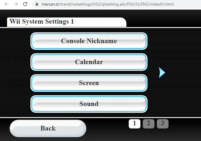 Wii Settings Page