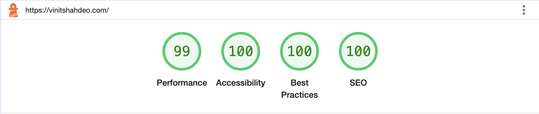 Lighthouse report of Astro Portfolio
