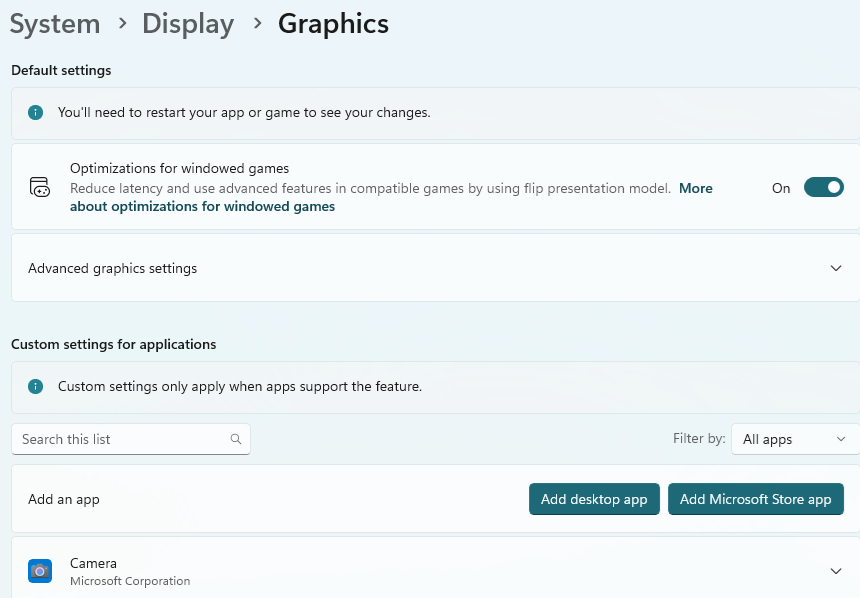 Windows GPU “Add desktop app” option