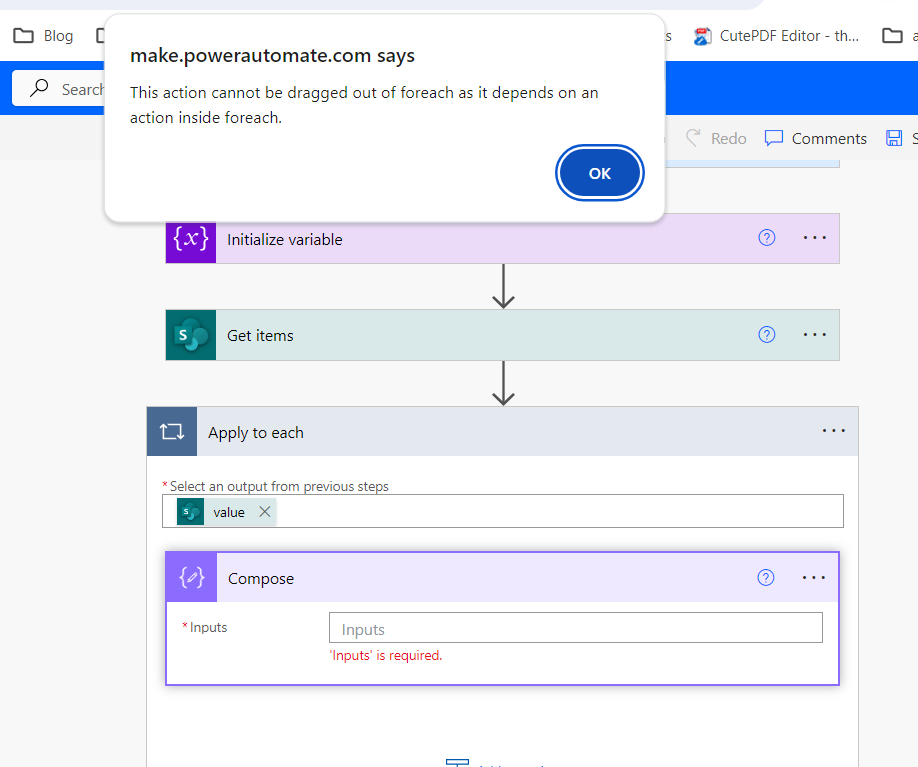 can't move empty action